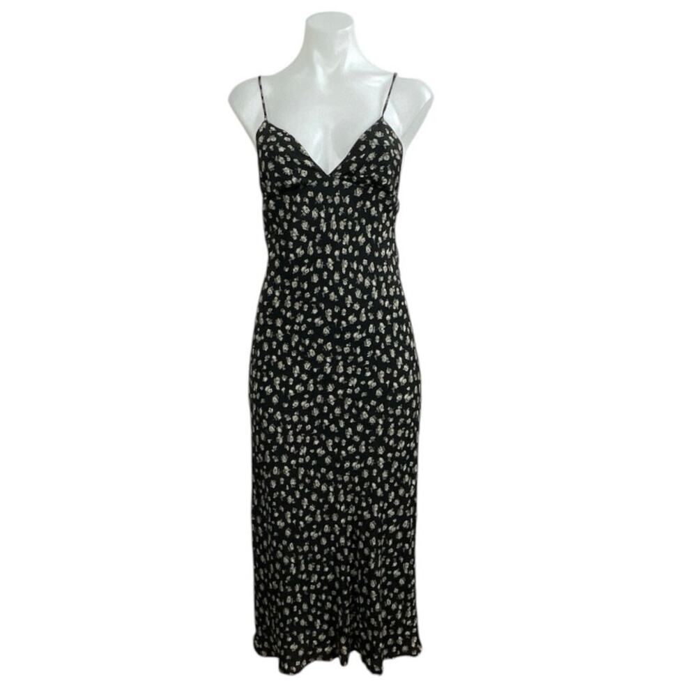 Urban Outfitters Ramona Black Floral Sleeveless Midi Cami Tank A-Line Dress XS